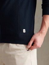 Mens Herringbone Full Zip Funnel Jumper Dark Sapphire Navy