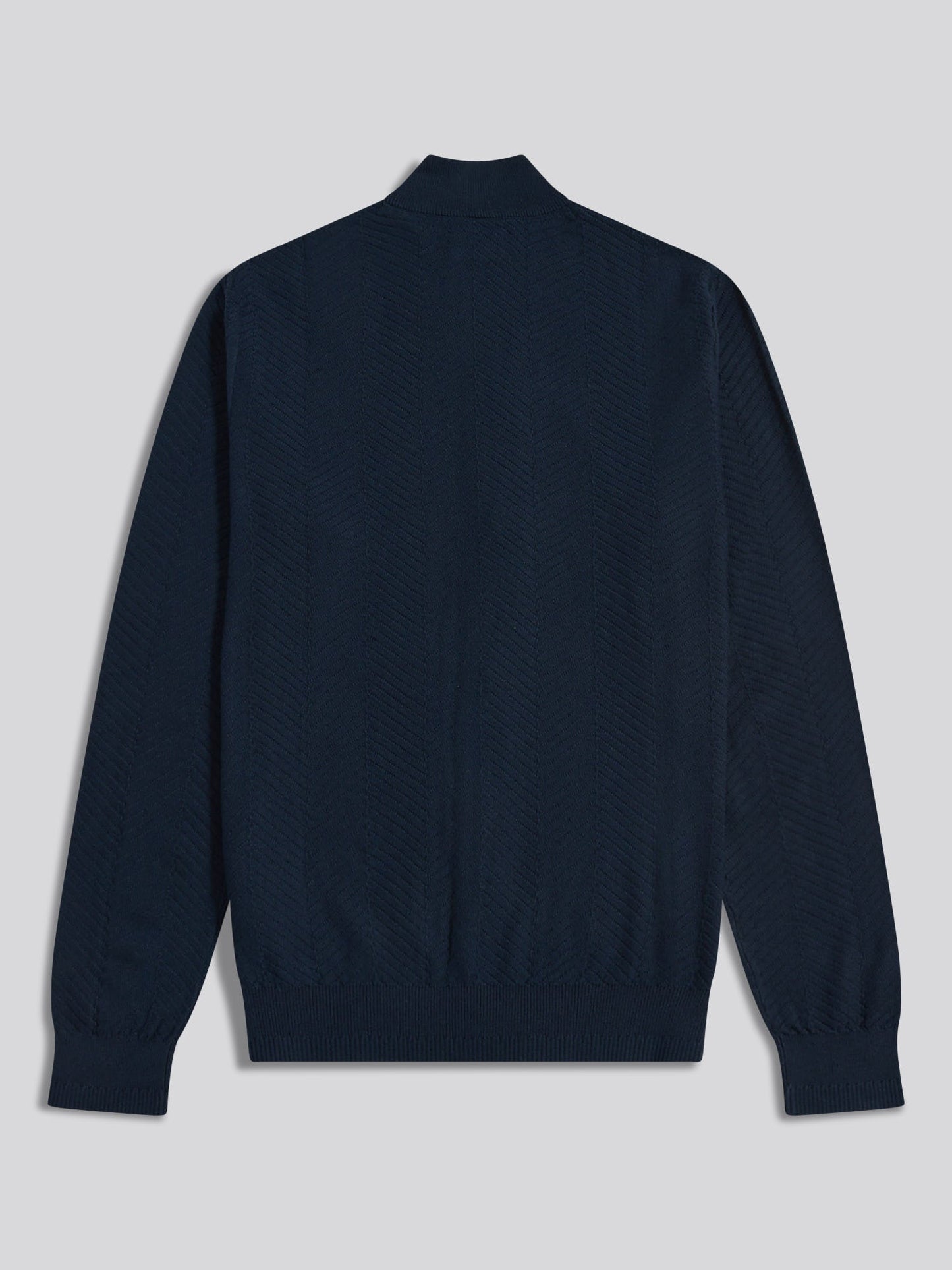 Mens Herringbone Full Zip Funnel Jumper Dark Sapphire Navy