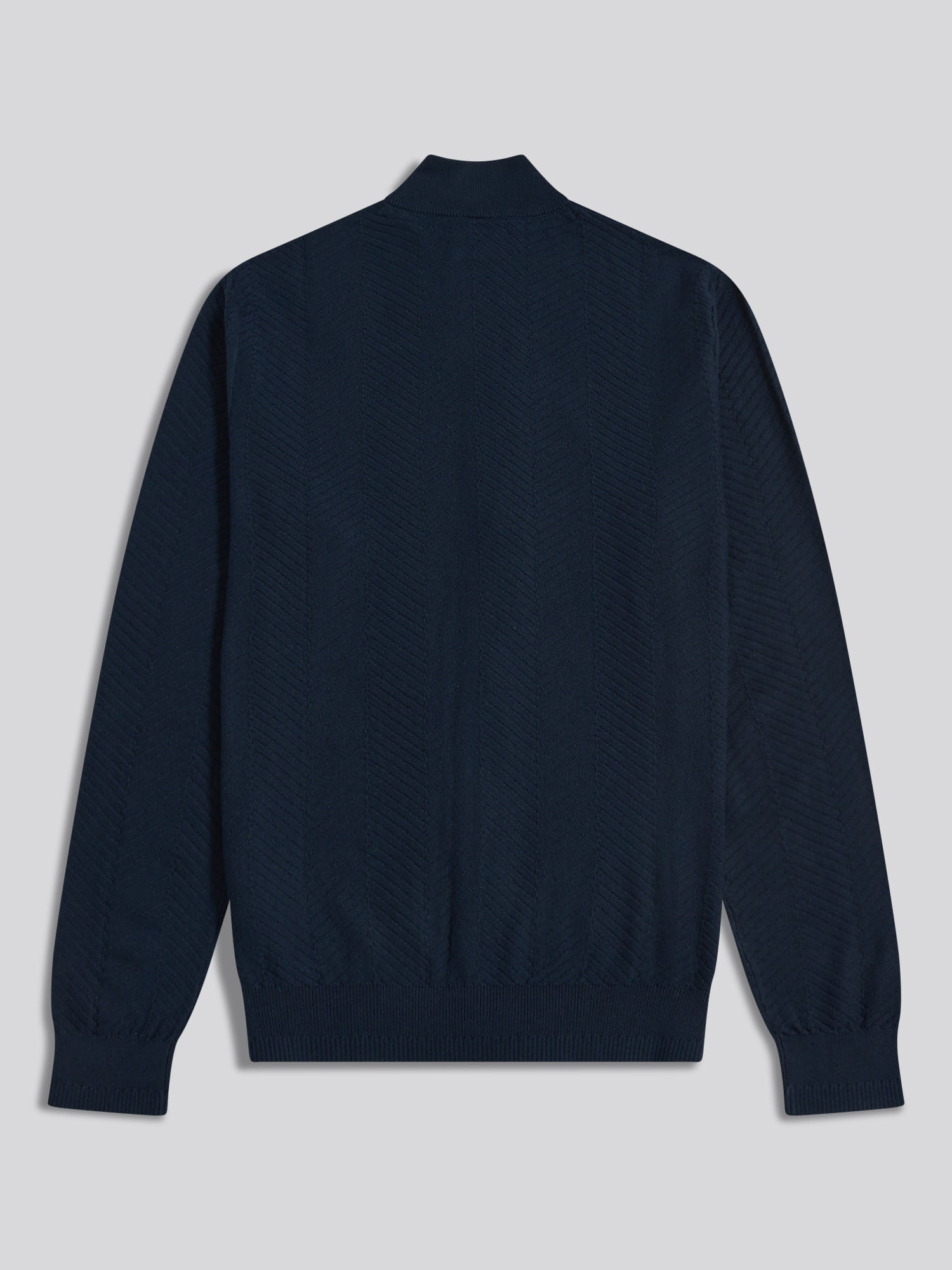 Mens Herringbone Full Zip Funnel Jumper Dark Sapphire Navy