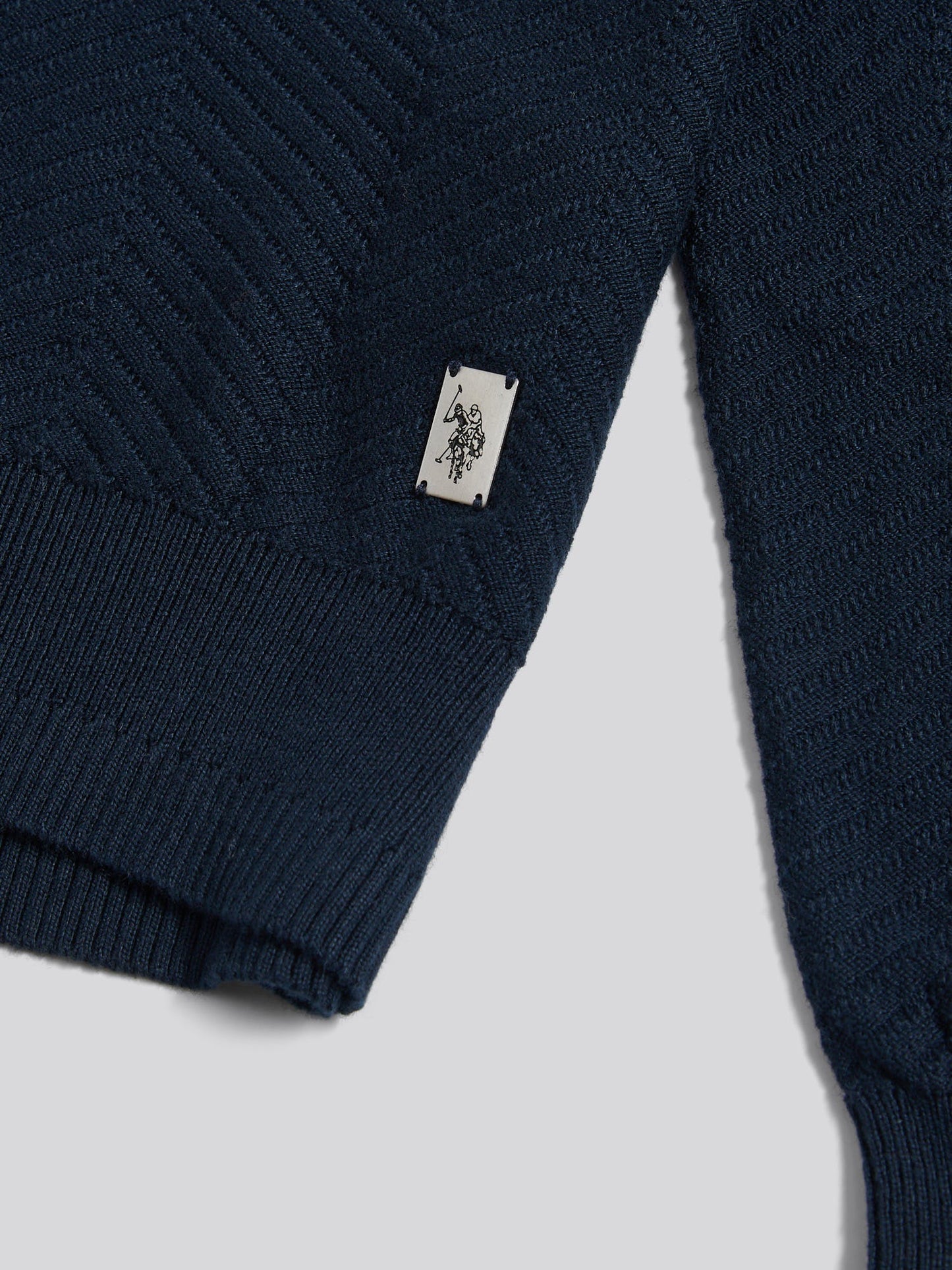 Mens Herringbone Full Zip Funnel Jumper Dark Sapphire Navy