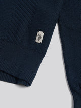 Mens Herringbone Full Zip Funnel Jumper Dark Sapphire Navy