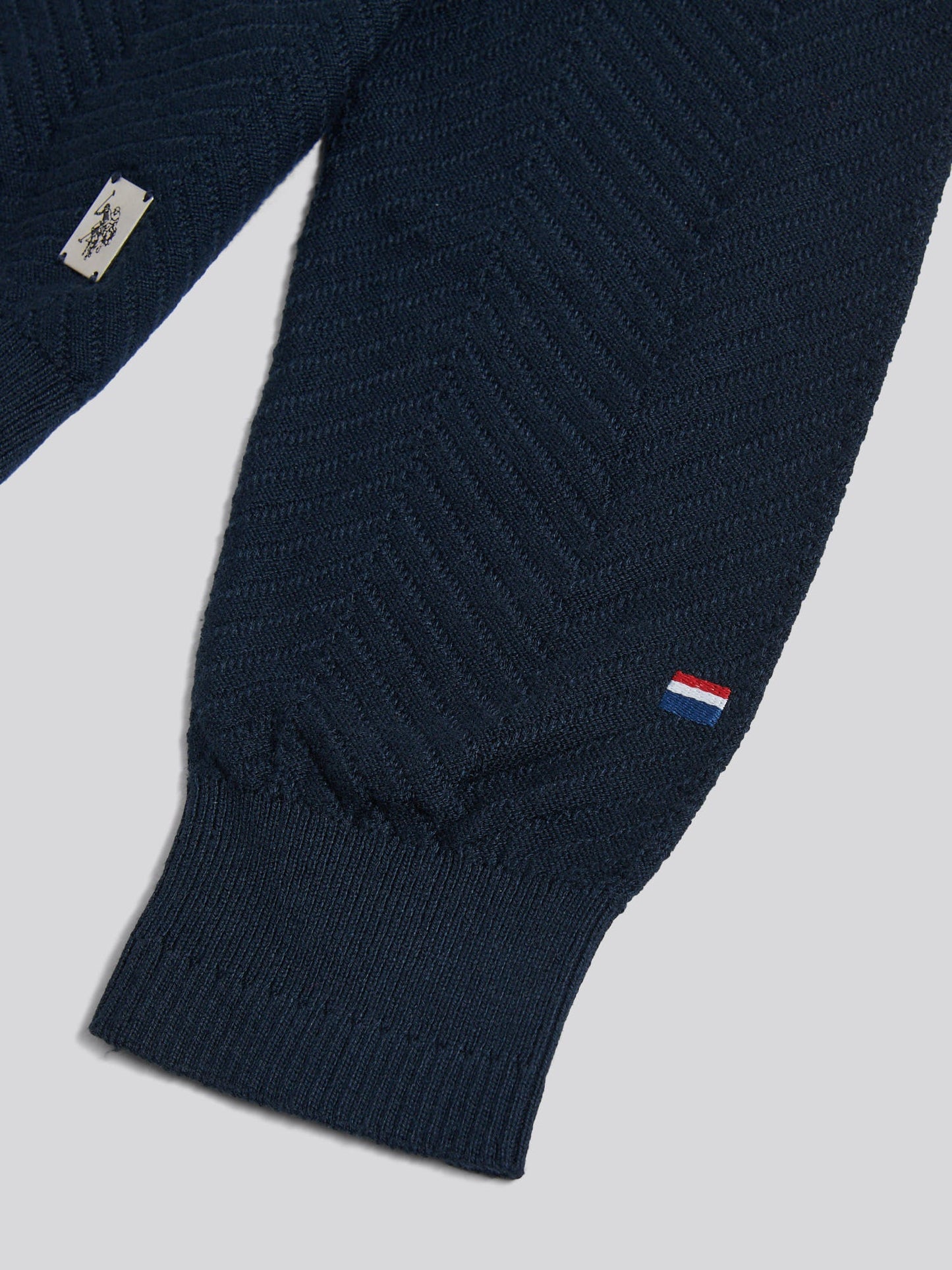 Mens Herringbone Full Zip Funnel Jumper Dark Sapphire Navy