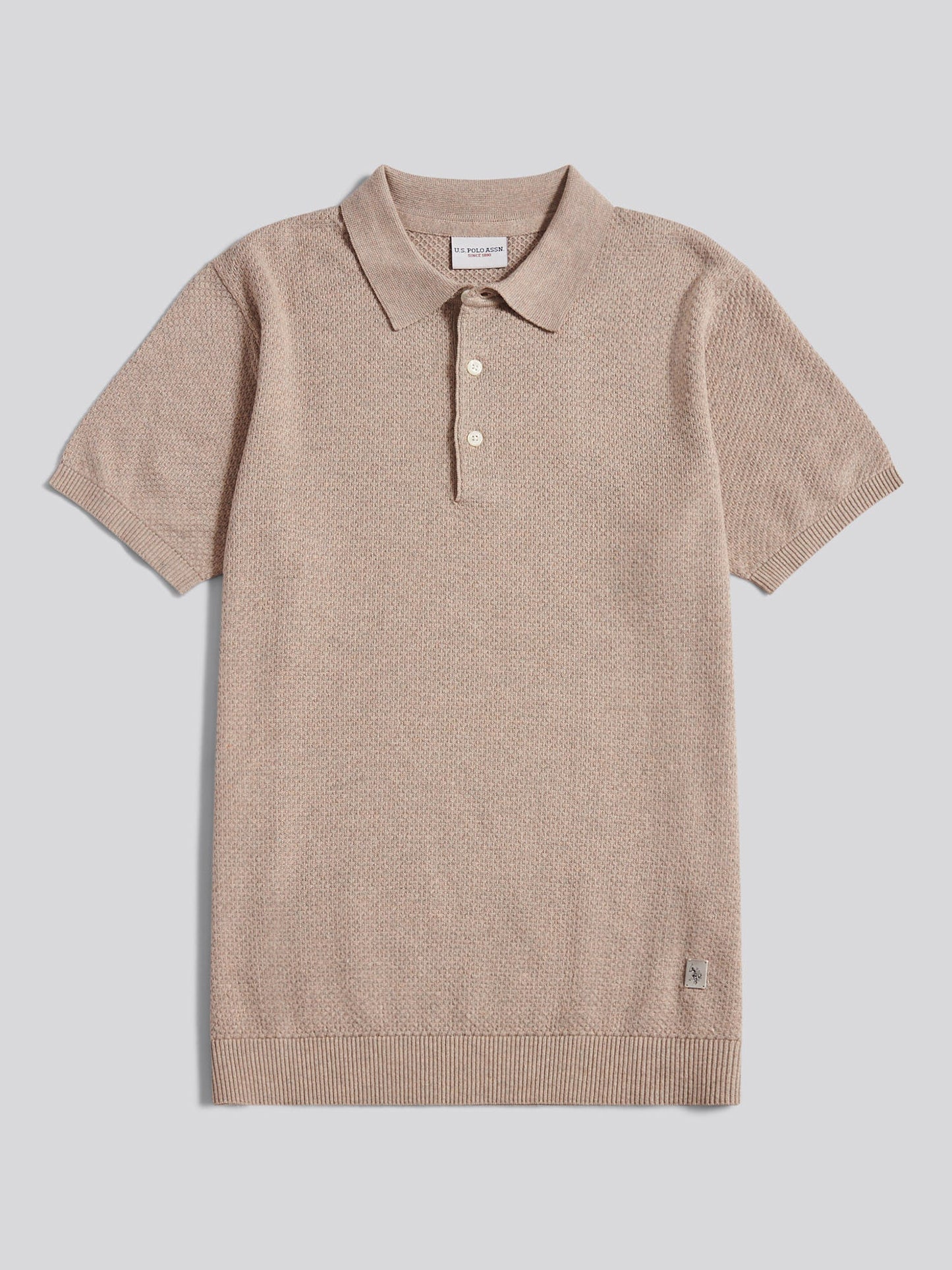 Mens Textured Knit Polo Shirt Atmosphere Marl
