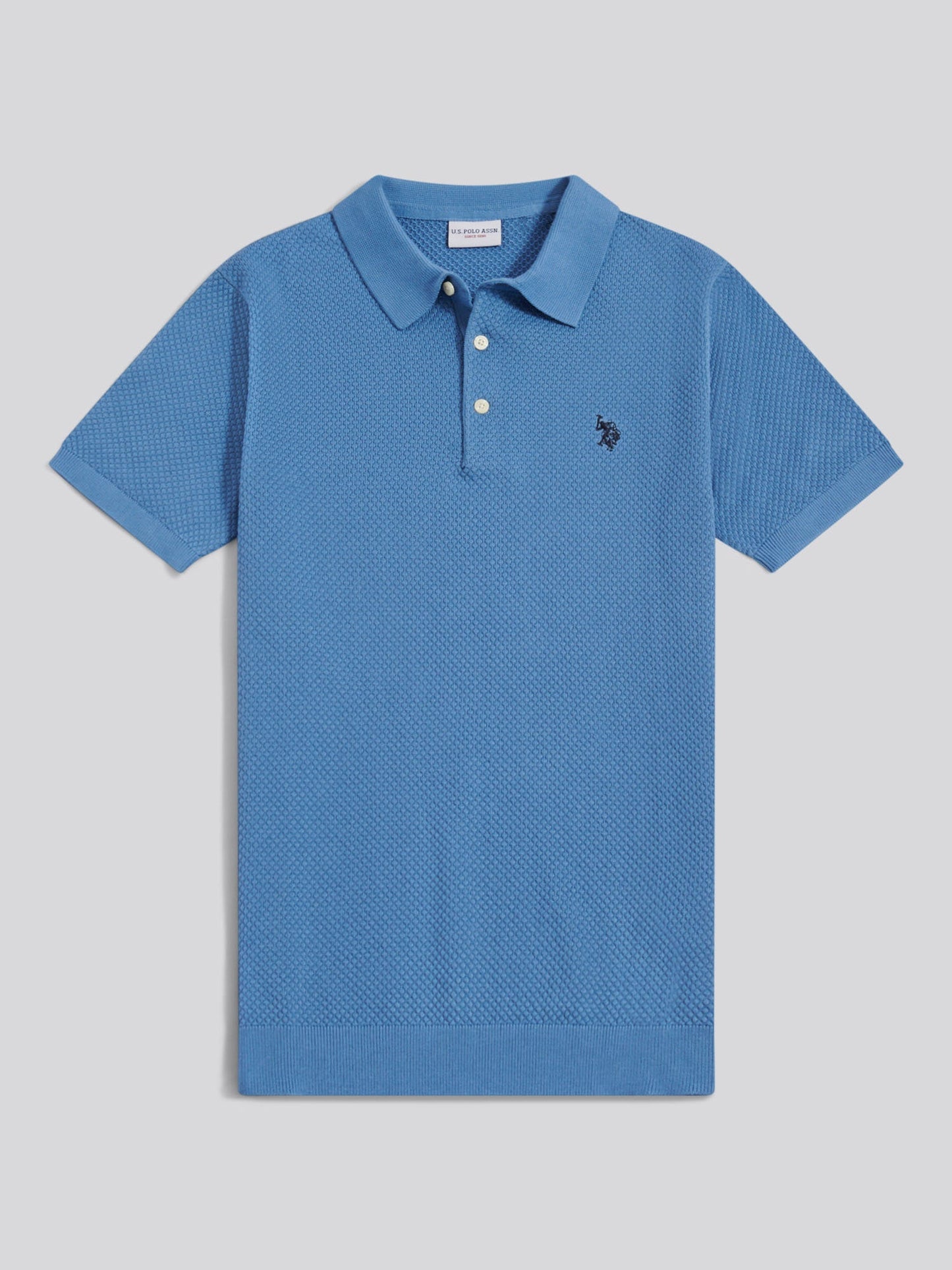 Mens Moss Stitch Knit Polo Shirt Riviera