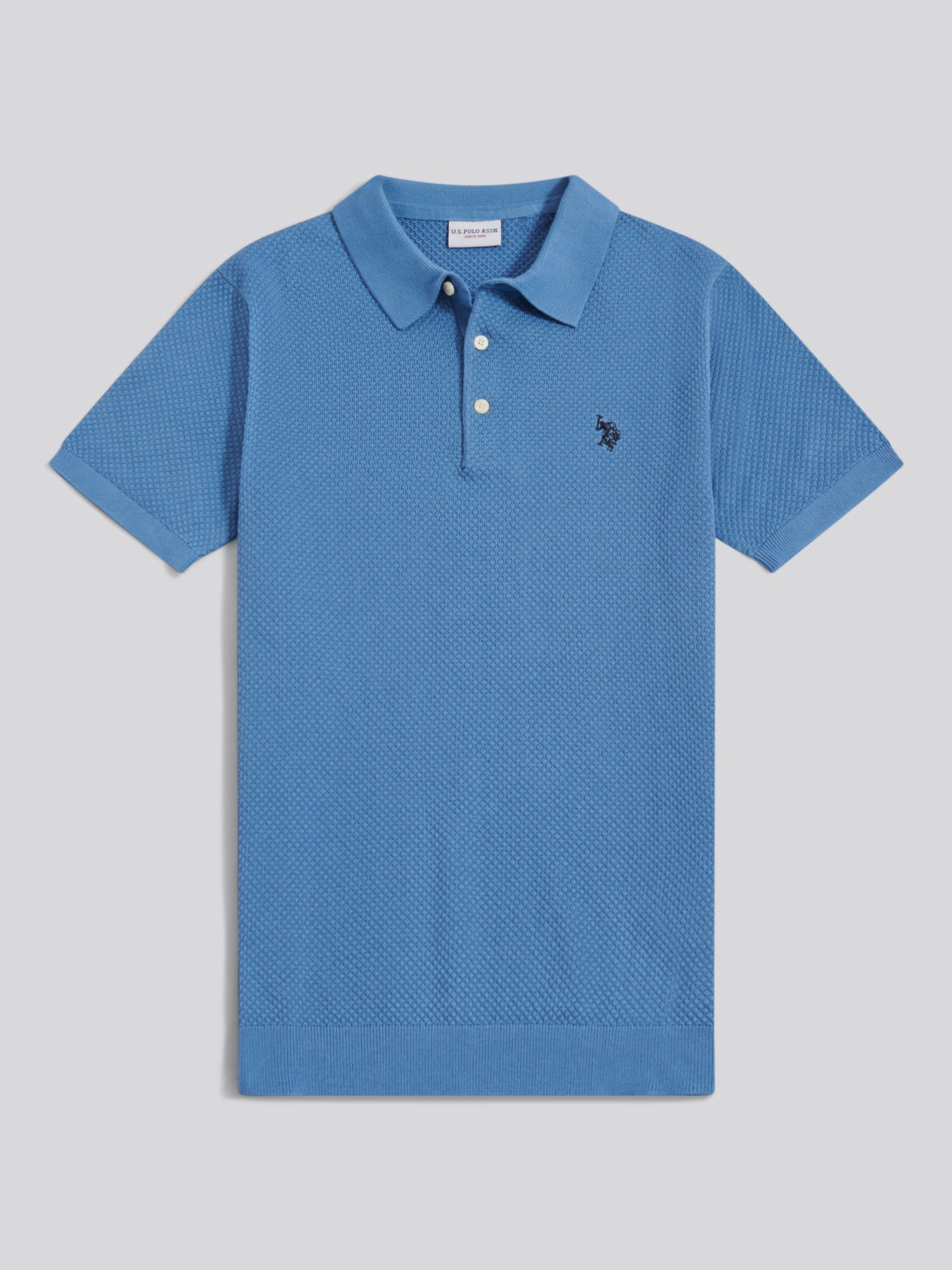 Mens Moss Stitch Knit Polo Shirt Riviera