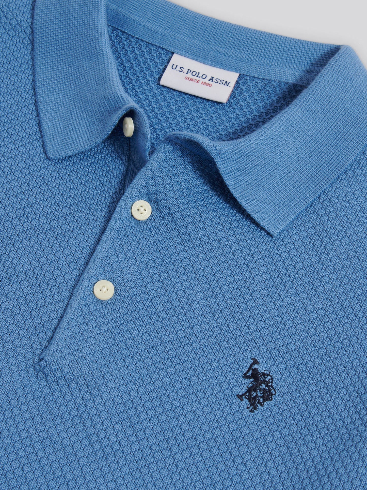 Mens Moss Stitch Knit Polo Shirt Riviera