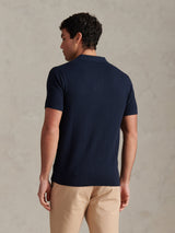 Mens Moss Stitch Knit Polo Shirt Dark Sapphire Navy
