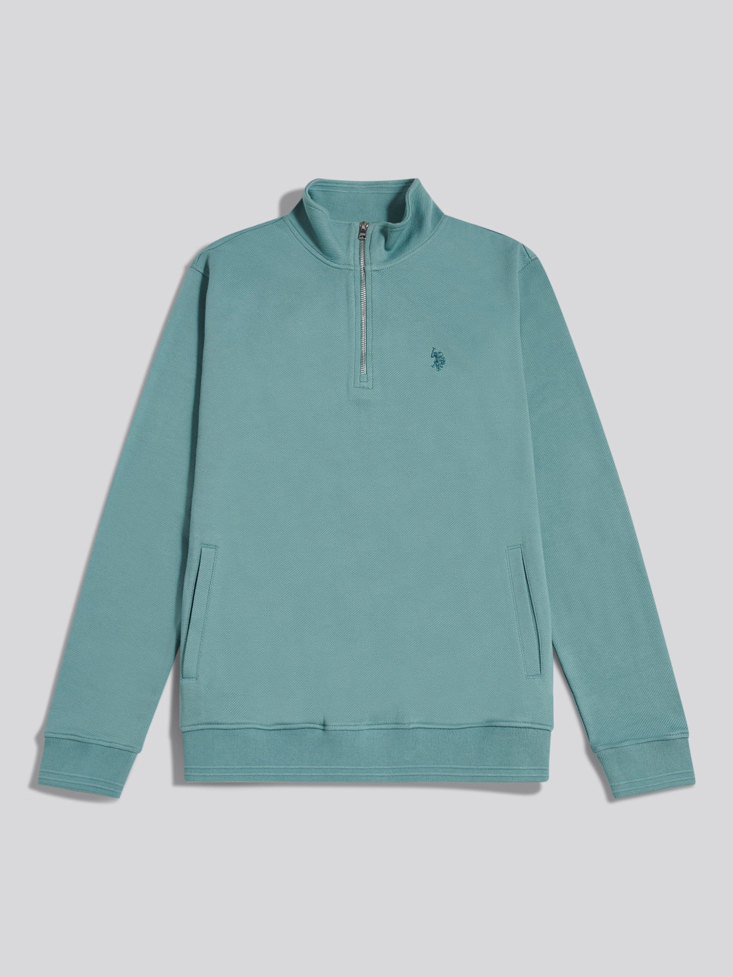 Mens Twill Textured 1/4 Zip Funnel Sweatshirt Arctic