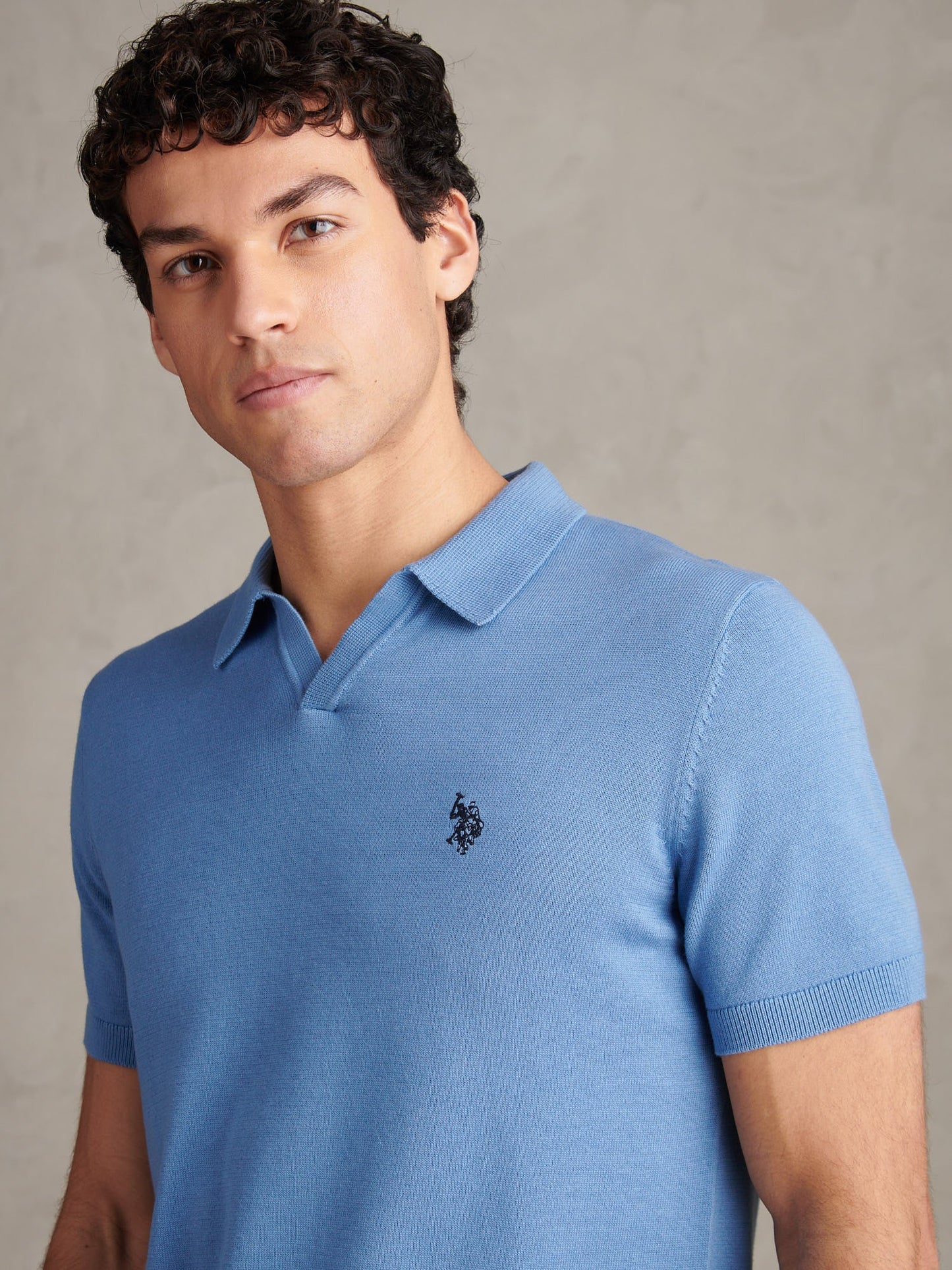 Mens Mini Vertical Texture Open Collar Polo Shirt Riviera