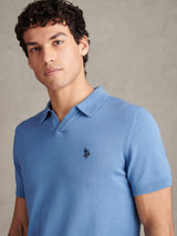 Mens Mini Vertical Texture Open Collar Polo Shirt Riviera