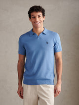 Mens Mini Vertical Texture Open Collar Polo Shirt Riviera