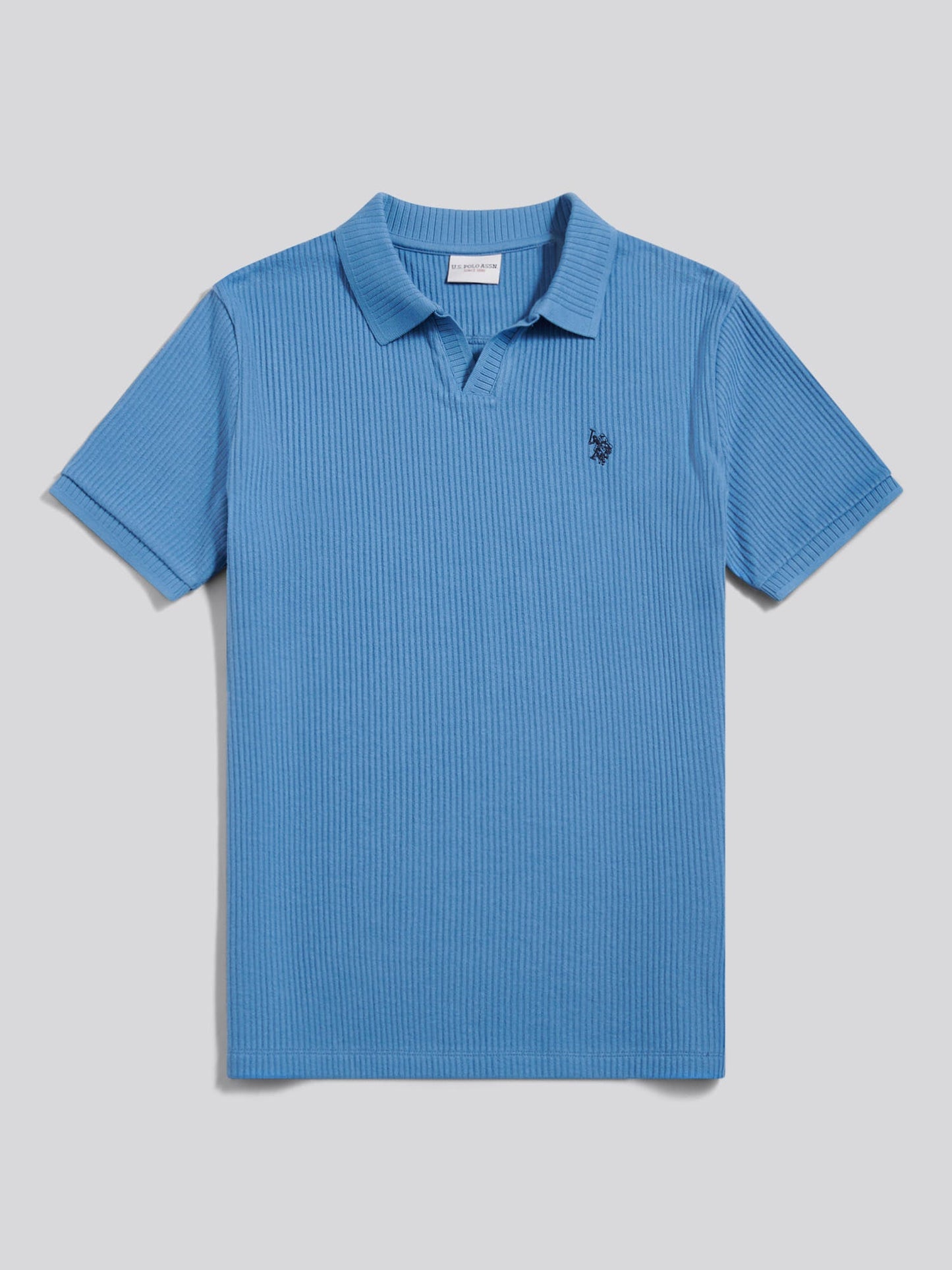 Mens Mini Vertical Texture Open Collar Polo Shirt Riviera
