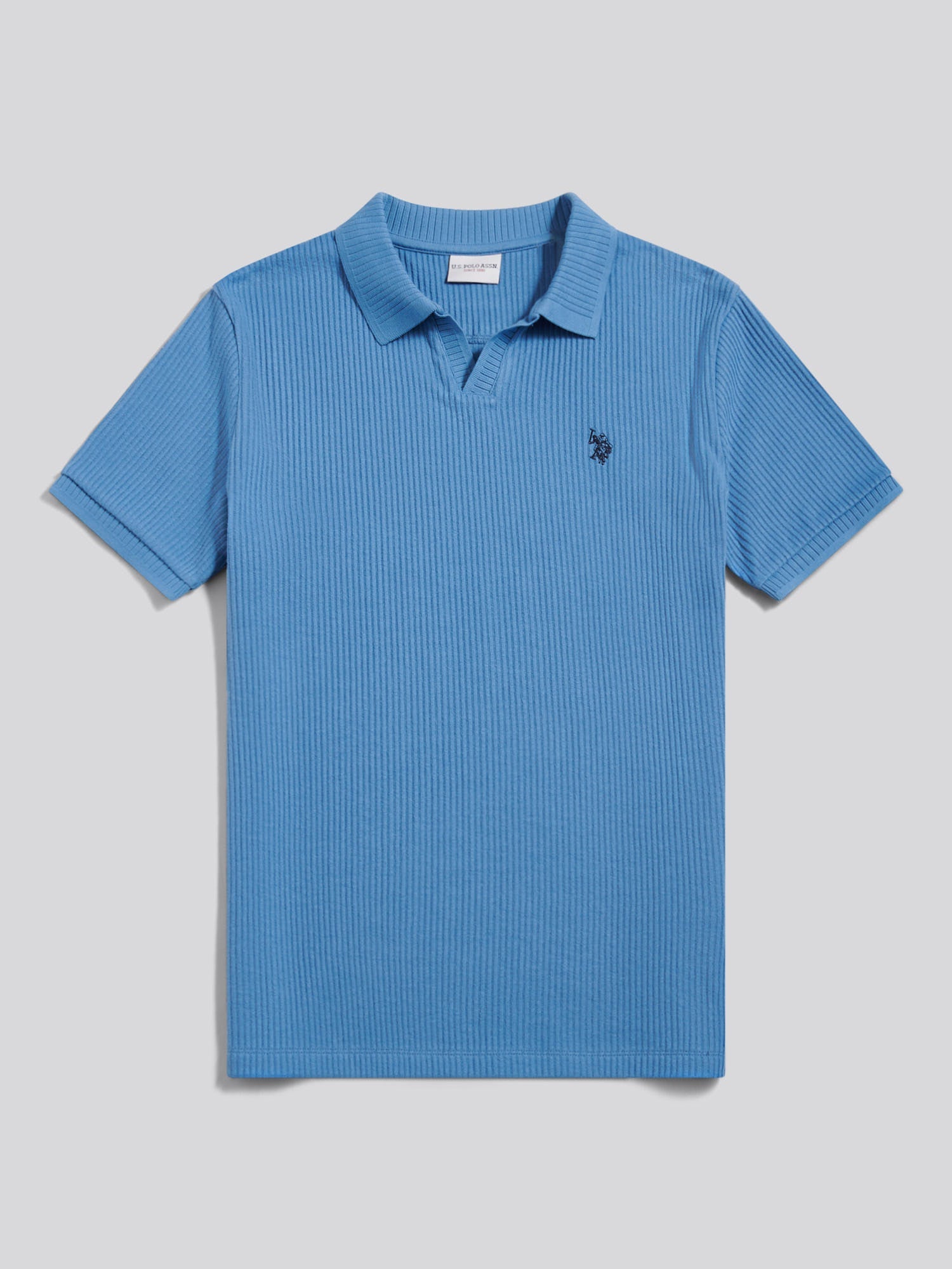 Mens Mini Vertical Texture Open Collar Polo Shirt Riviera