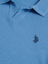 Mens Mini Vertical Texture Open Collar Polo Shirt Riviera