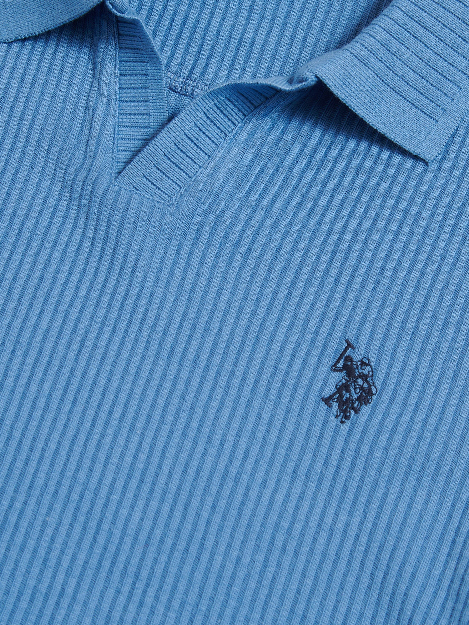 Mens Mini Vertical Texture Open Collar Polo Shirt Riviera
