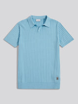 Mens Revere Collar Vertical Knit Polo Shirt Air Blue