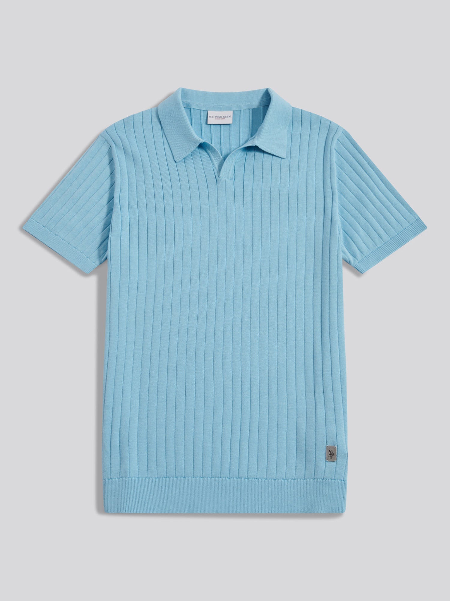 Mens Revere Collar Vertical Knit Polo Shirt Air Blue