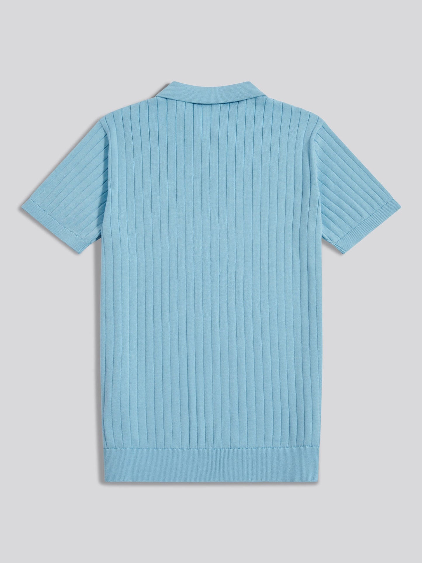 Mens Revere Collar Vertical Knit Polo Shirt Air Blue
