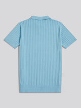 Mens Revere Collar Vertical Knit Polo Shirt Air Blue