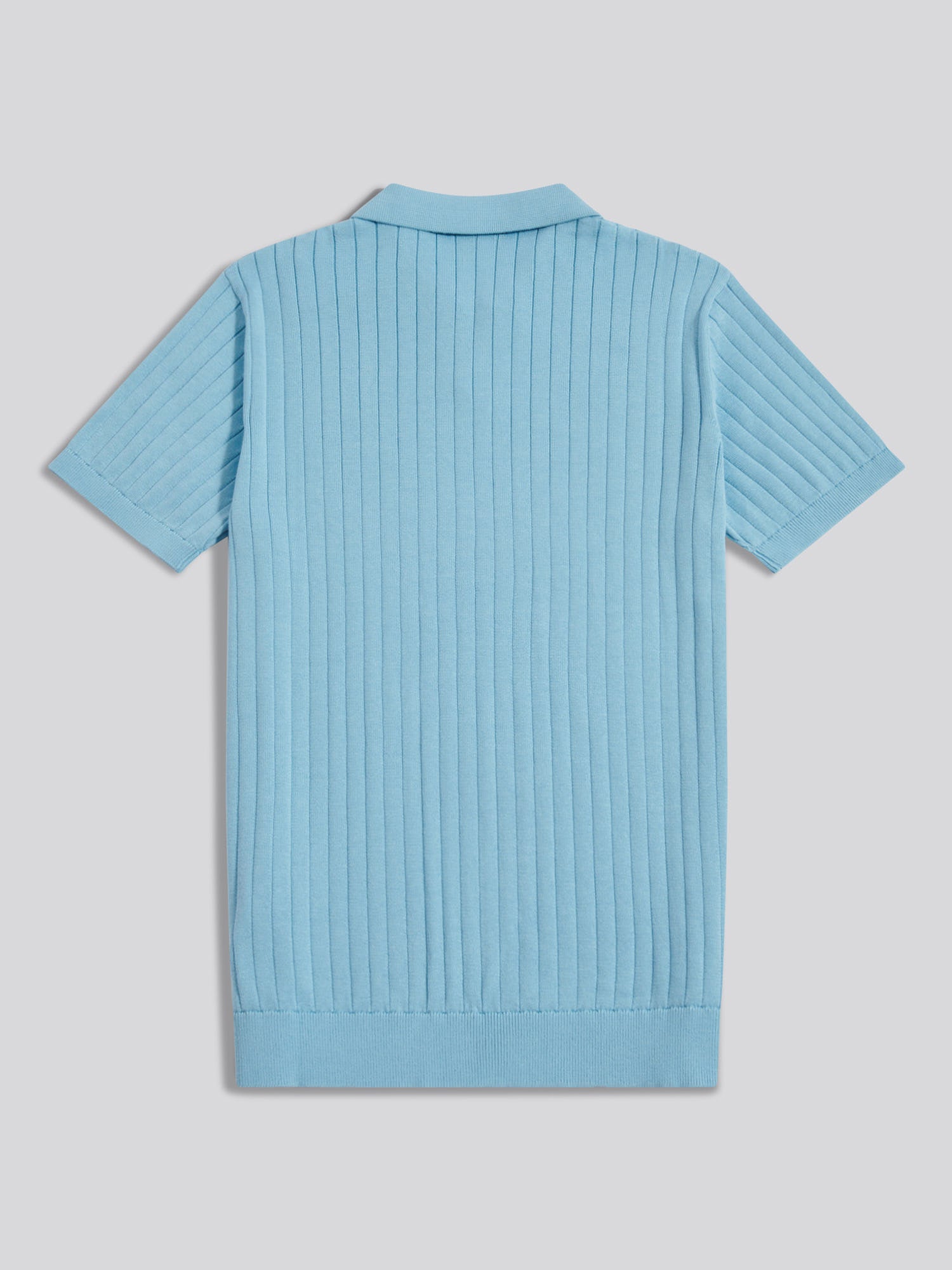 Mens Revere Collar Vertical Knit Polo Shirt Air Blue