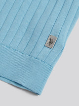 Mens Revere Collar Vertical Knit Polo Shirt Air Blue
