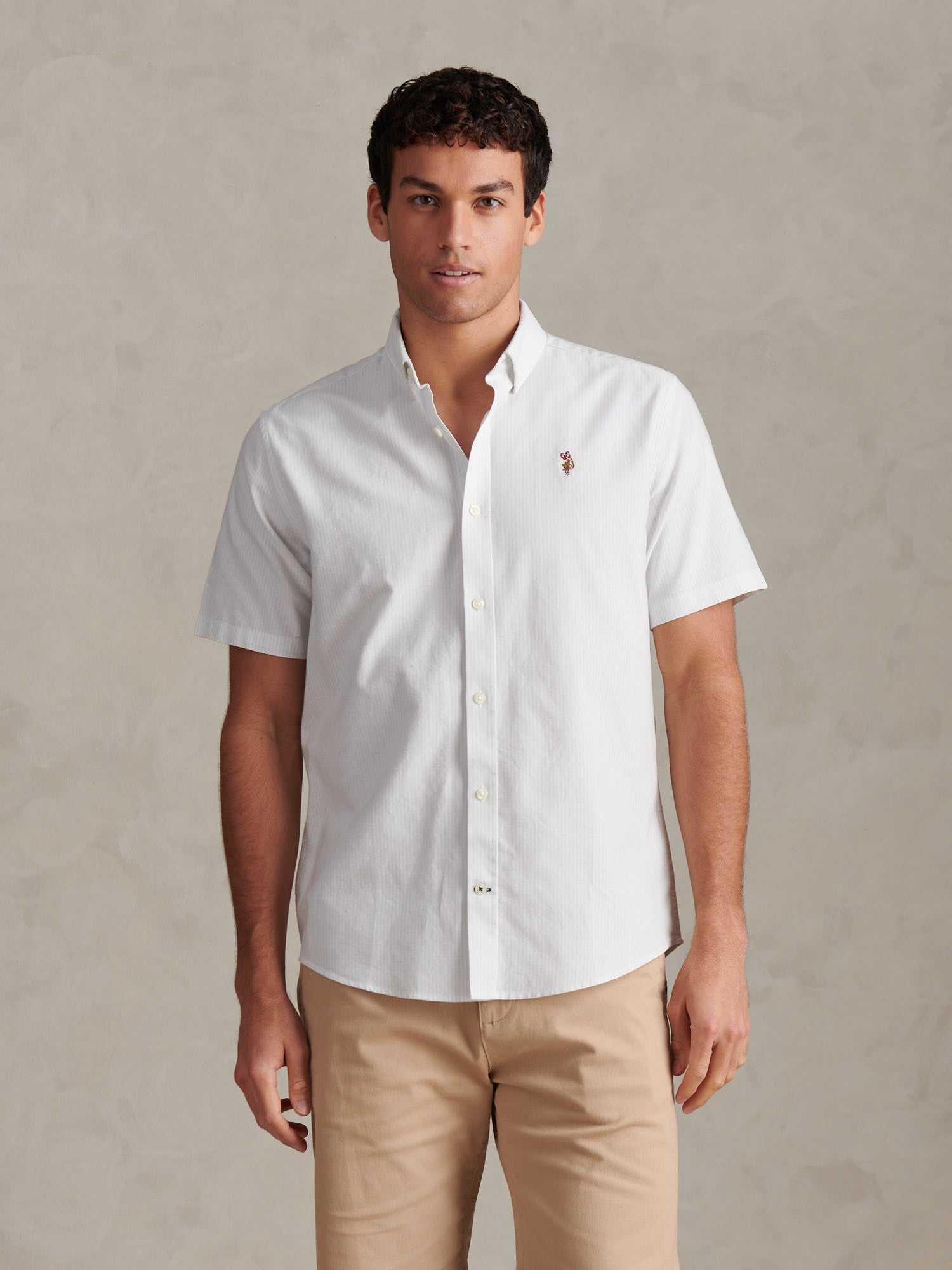 Mens Oxford Stripe Short Sleeve Shirt Ice Blue