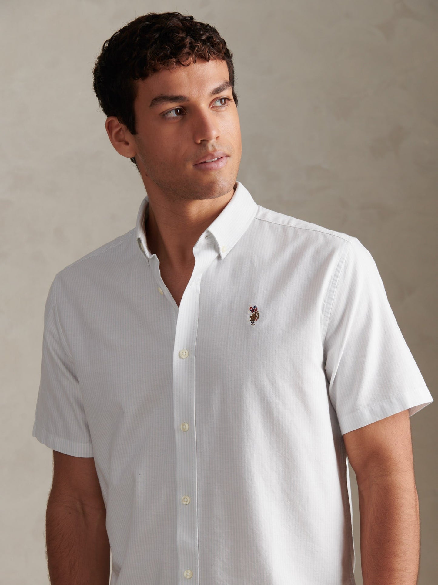 Mens Oxford Stripe Short Sleeve Shirt Ice Blue