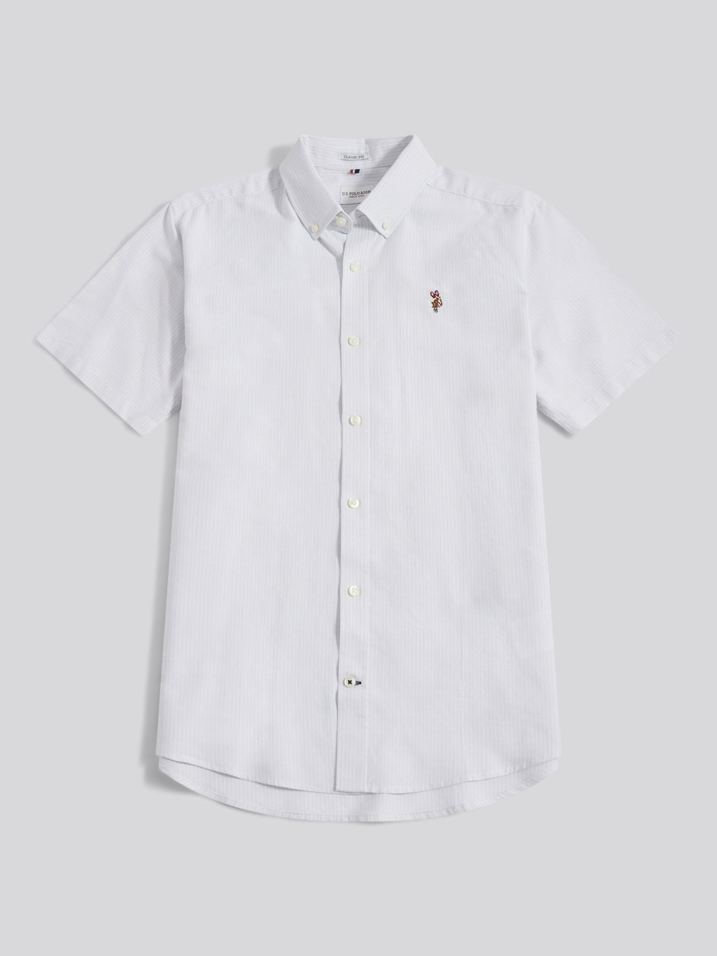 Mens Oxford Stripe Short Sleeve Shirt Ice Blue