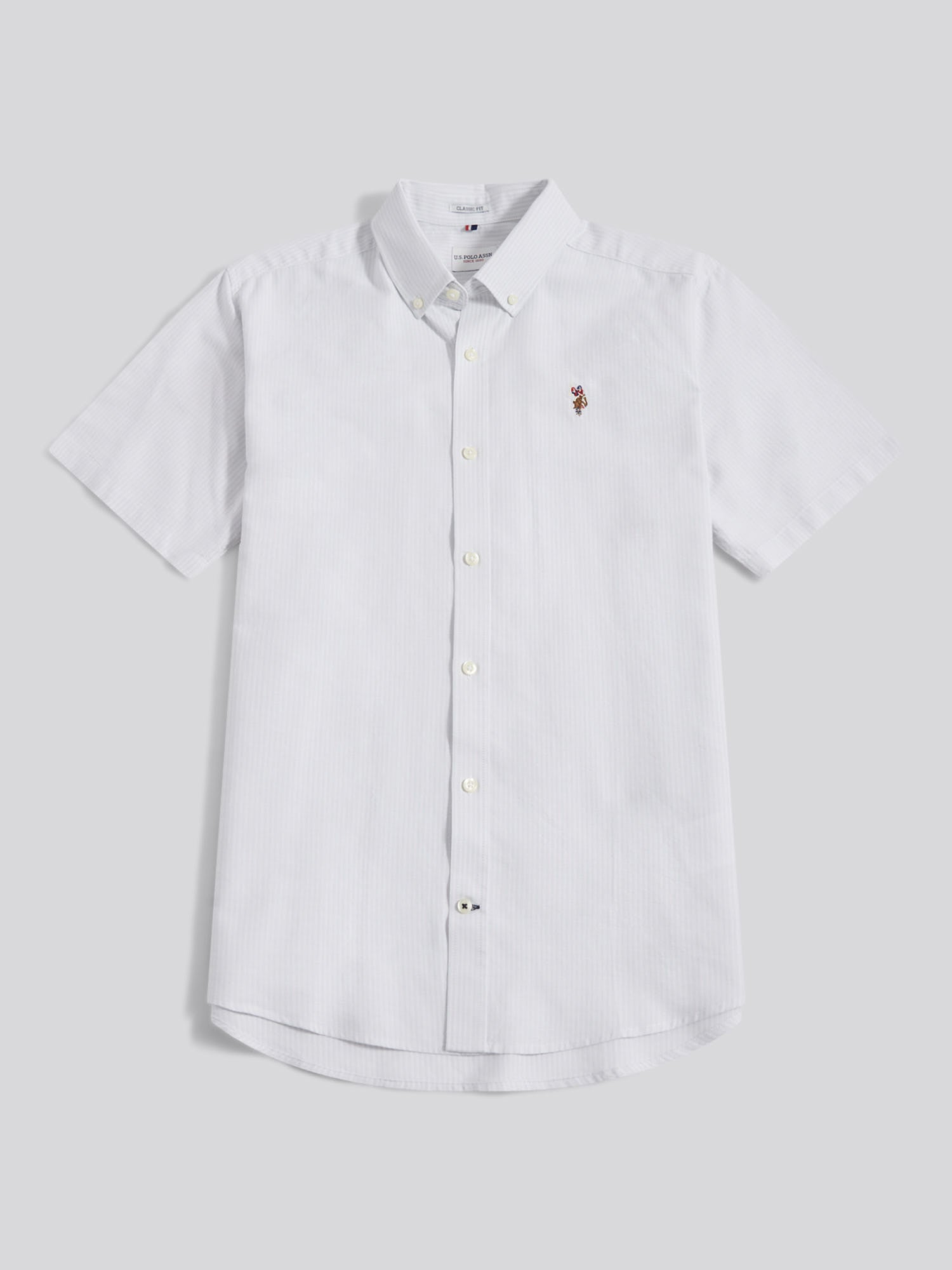 Mens Oxford Stripe Short Sleeve Shirt Ice Blue