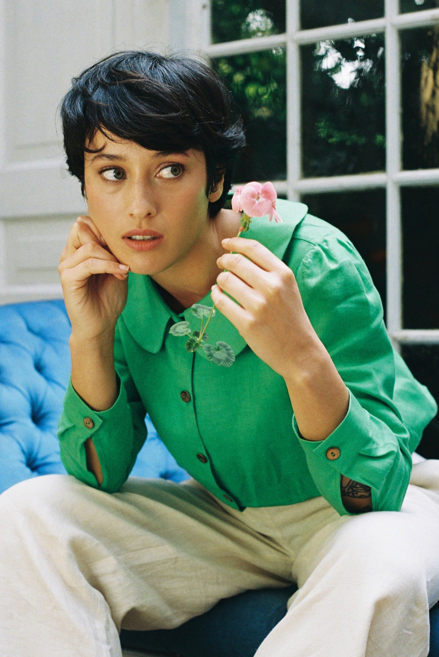Claudine Linen Blouse  - Jade