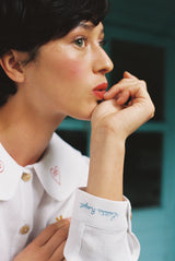OLALA Embroidered Claudine Linen Blouse - White  x Laetitia Rouget