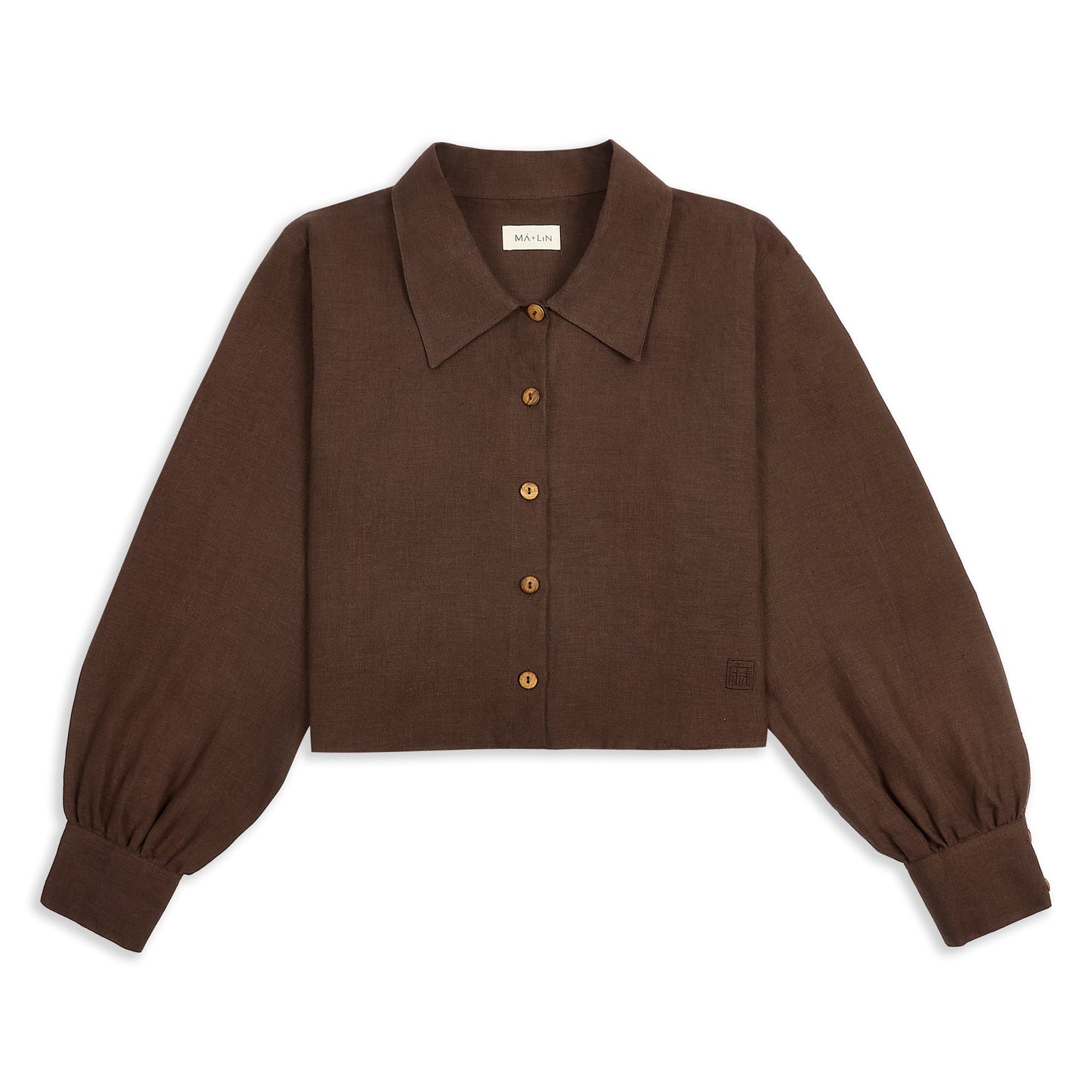Freya Linen Cropped Blouse  - Chocolate