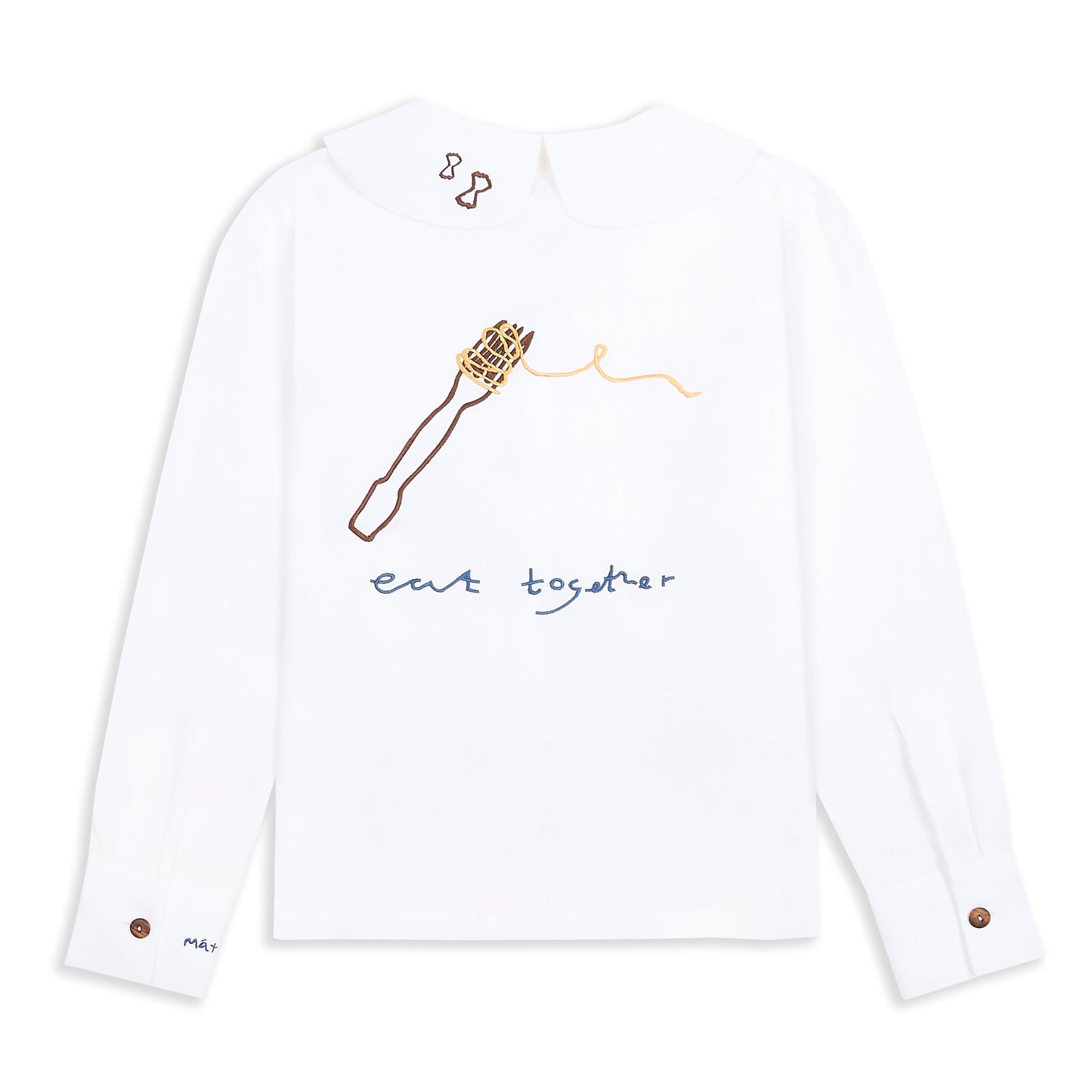 Eat Together Embroidered Claudine Linen Blouse - White  x Sshepaints