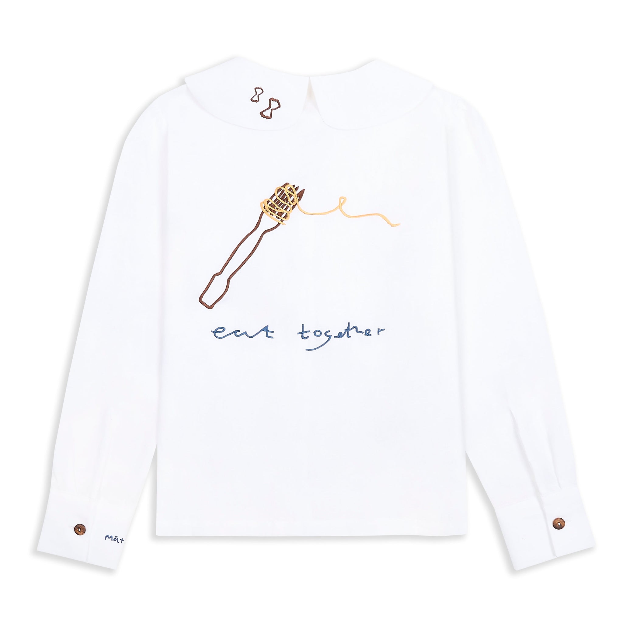 Eat Together Embroidered Claudine Linen Blouse - White  x Sshepaints