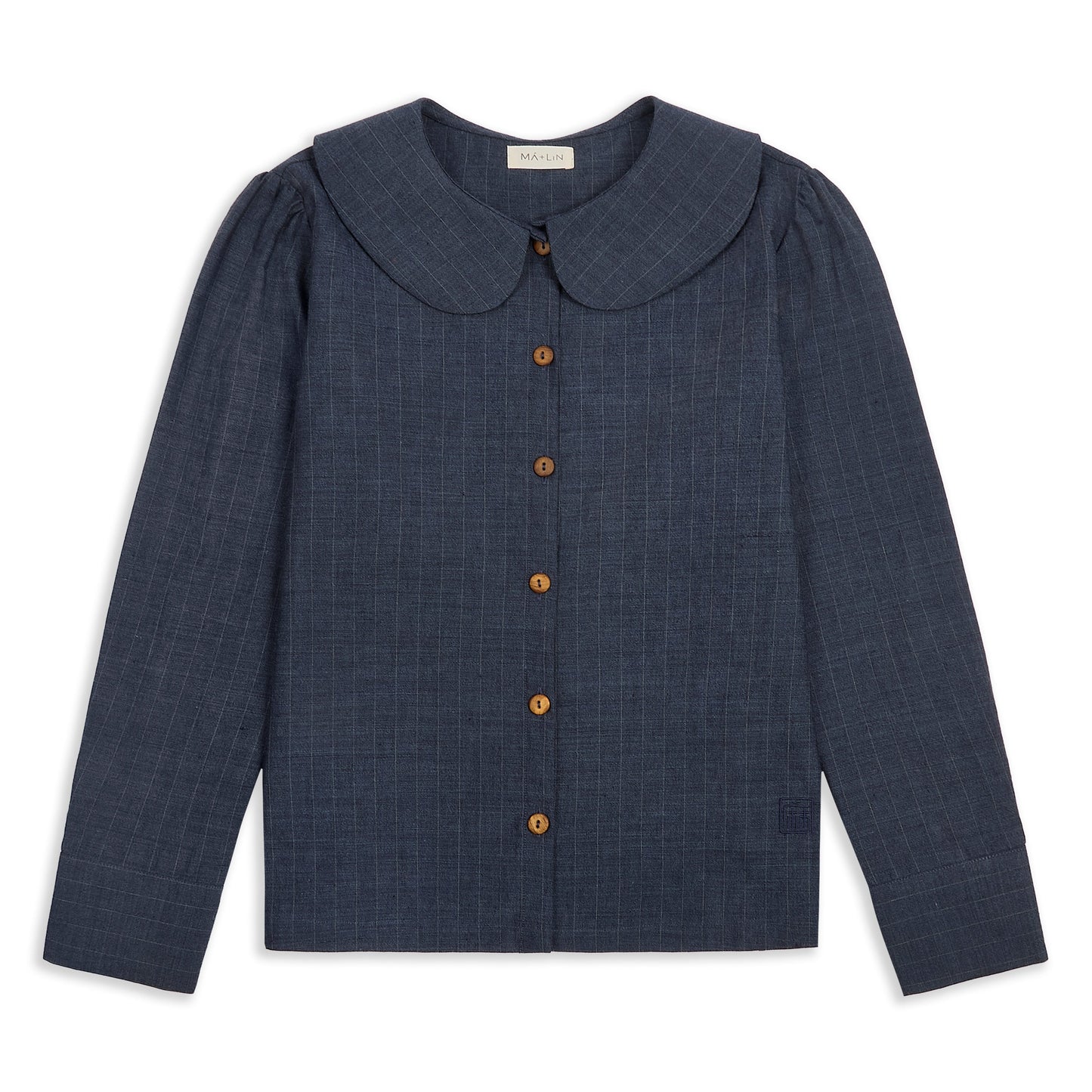 Claudine Wool Linen Overshirt  - Navy Pinstripe