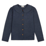 Claudine Wool Linen Overshirt  - Navy Pinstripe