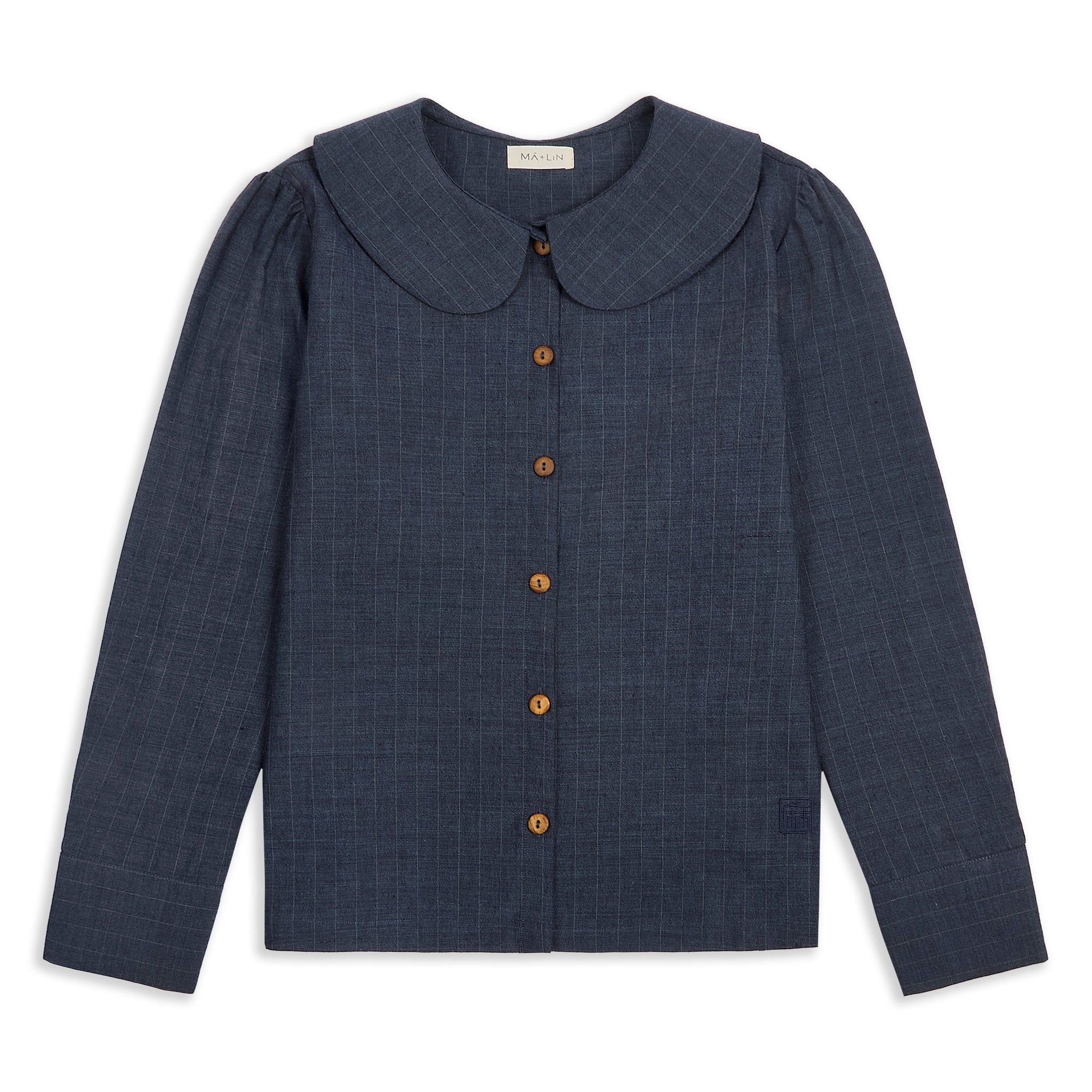 Claudine Wool Linen Overshirt  - Navy Pinstripe