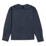 Claudine Wool Linen Overshirt  - Navy Pinstripe