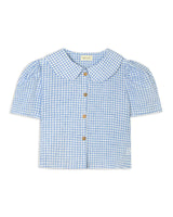 Frances Linen Cropped Blouse  - Royal Blue Gingham - Some sizes are on pre-order for delivery from April 2026