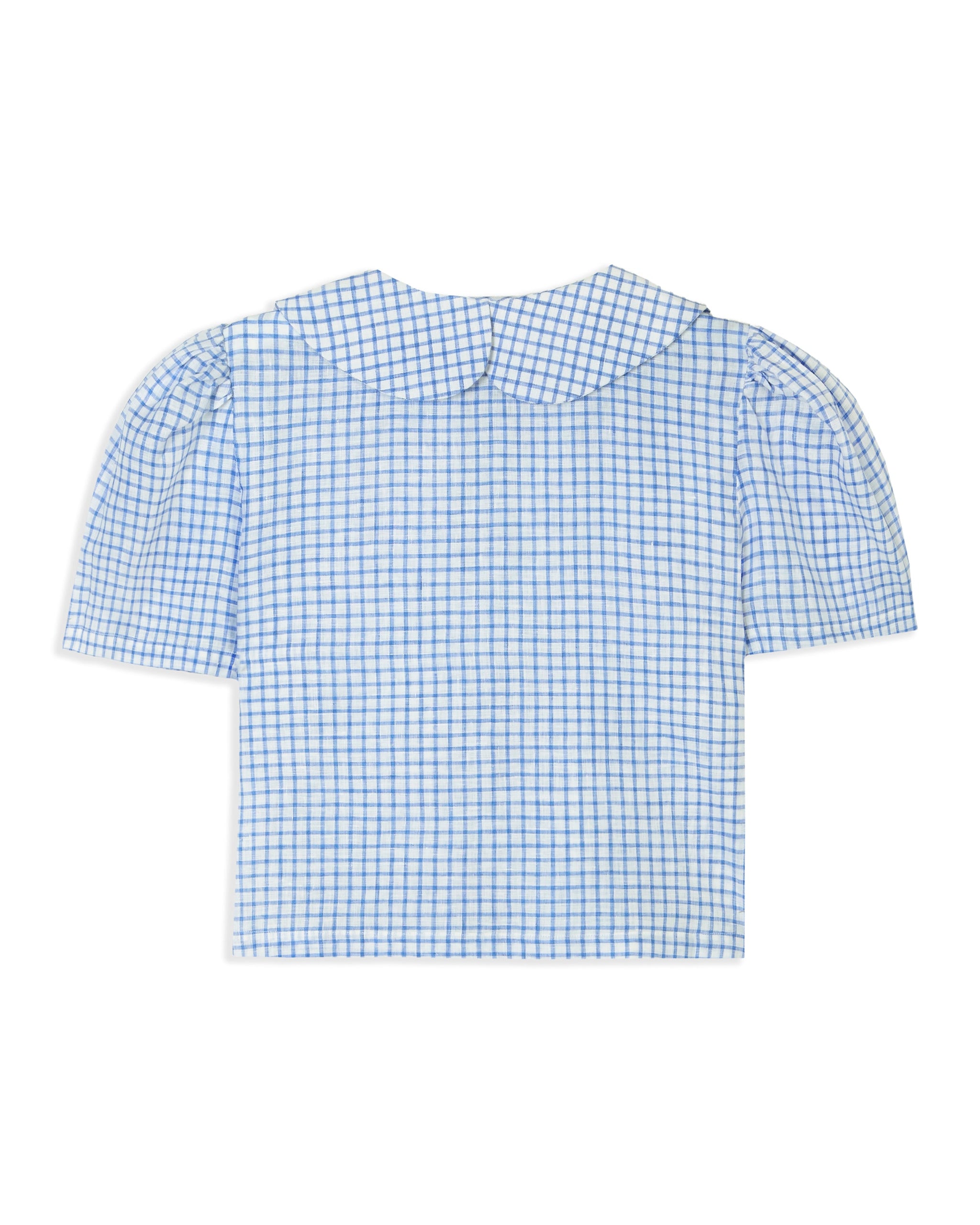 Frances Linen Cropped Blouse  - Royal Blue Gingham - Some sizes are on pre-order for delivery from April 2026