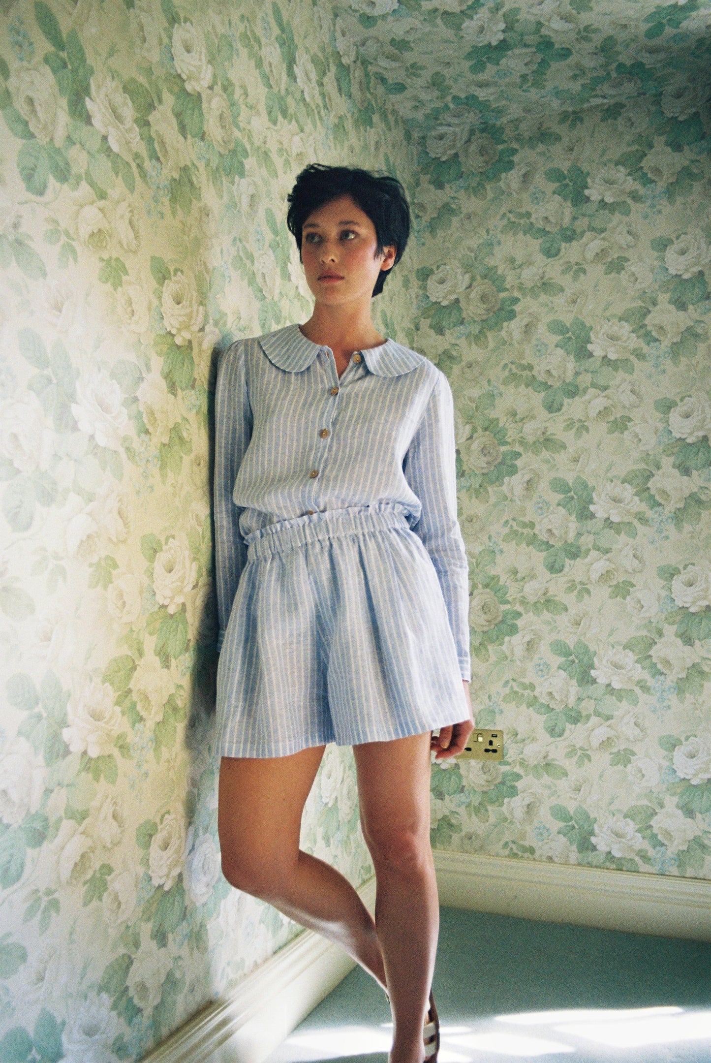 Olivia Linen Shorts - Baby Blue Stripe