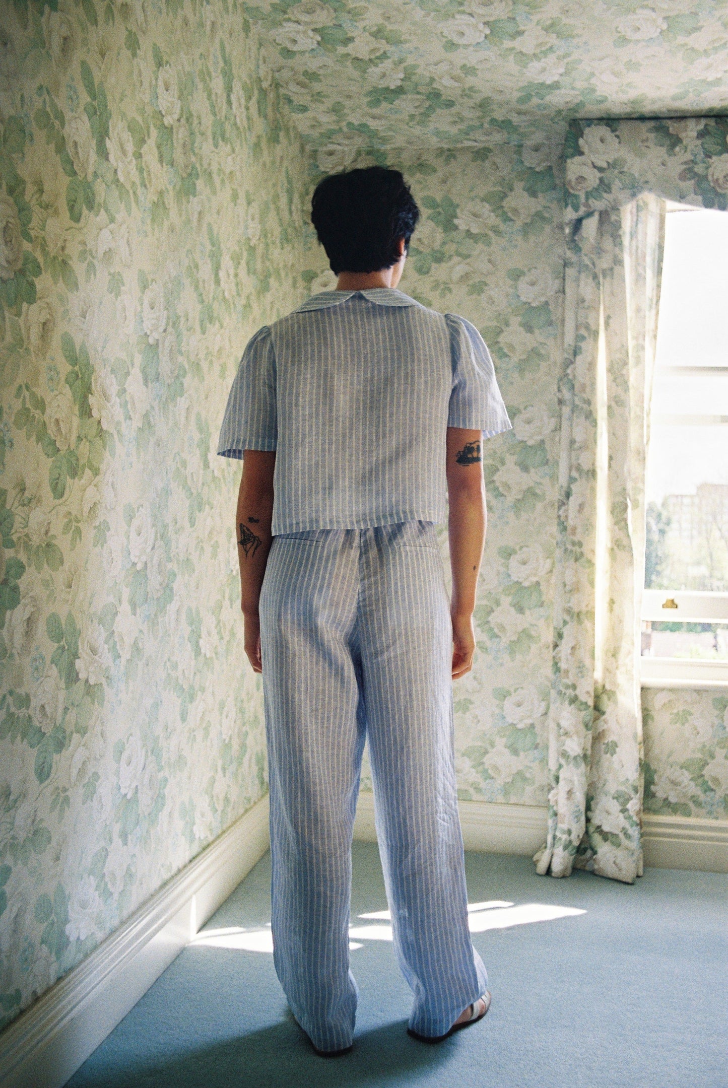 Maya Linen Trousers - Baby Blue Stripe