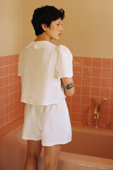 Frances Linen Cropped Blouse  - White - Some sizes are on pre-orders shipping from April 2026