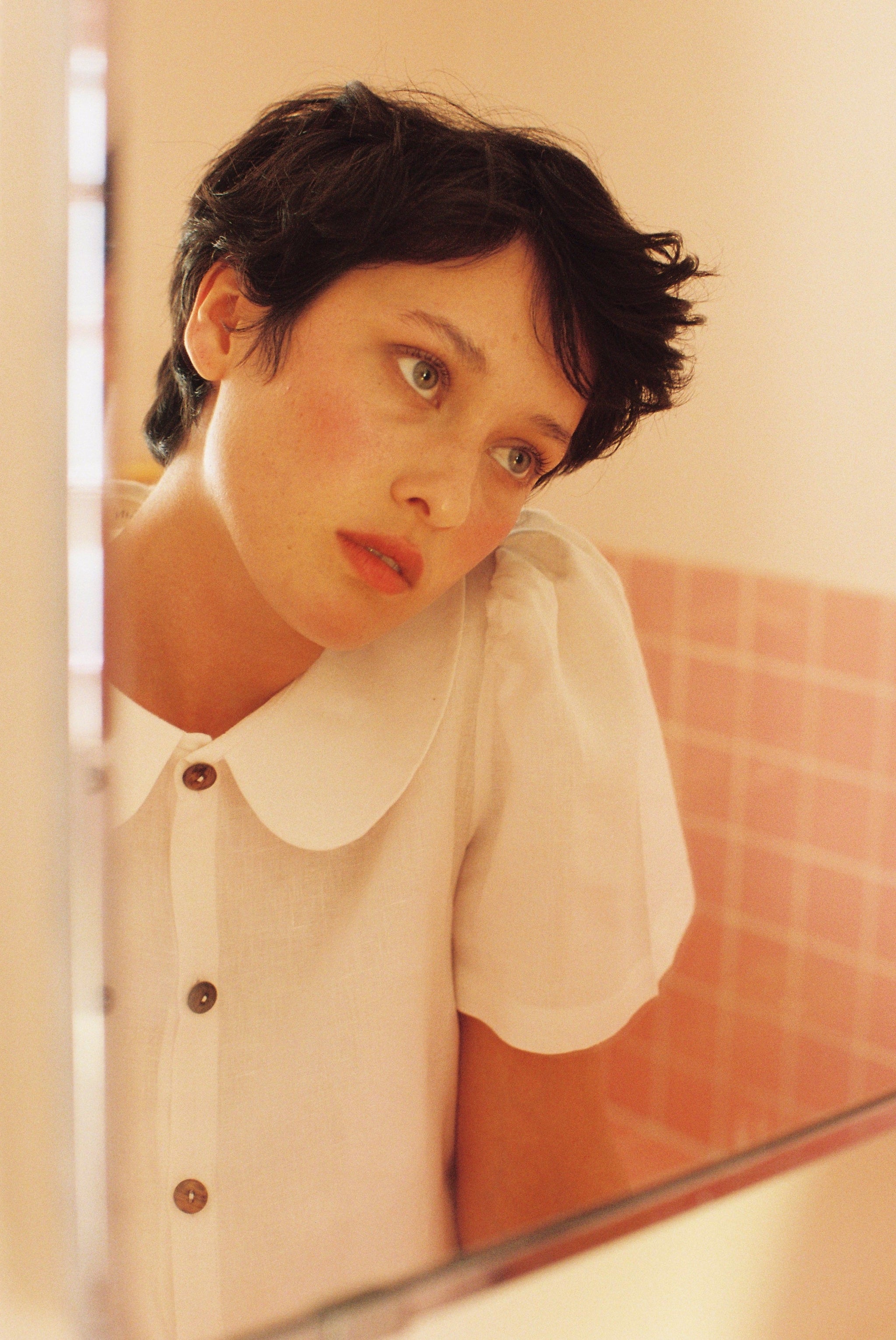 Frances Linen Cropped Blouse  - White - Some sizes are on pre-orders shipping from April 2026