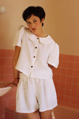 Olivia Linen Shorts - White - some sizes are on pre-orders shipping from April 2026