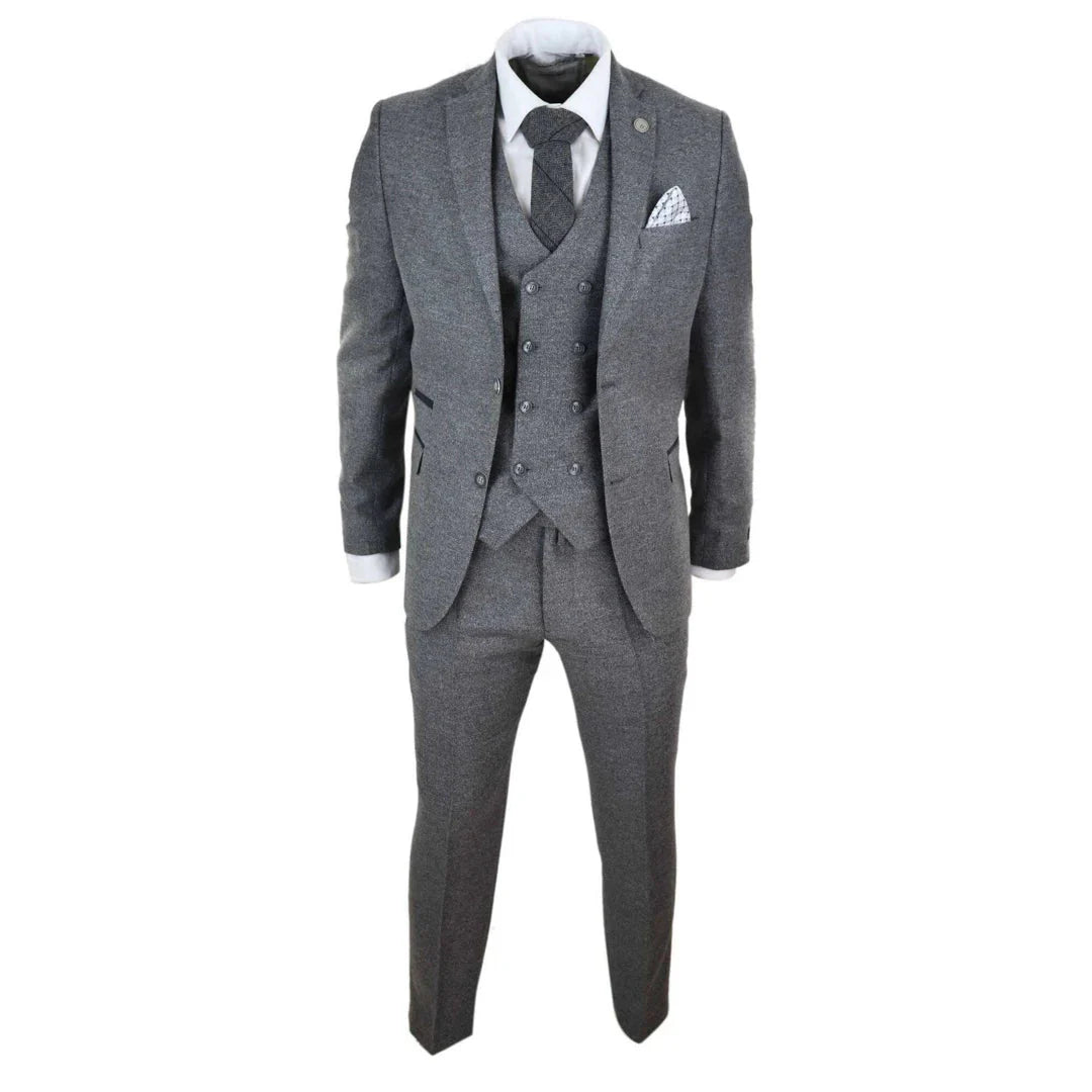 STZ34 - Men's Wool 3 Piece Suit Double Breasted Waistcoat Tweed 1920s