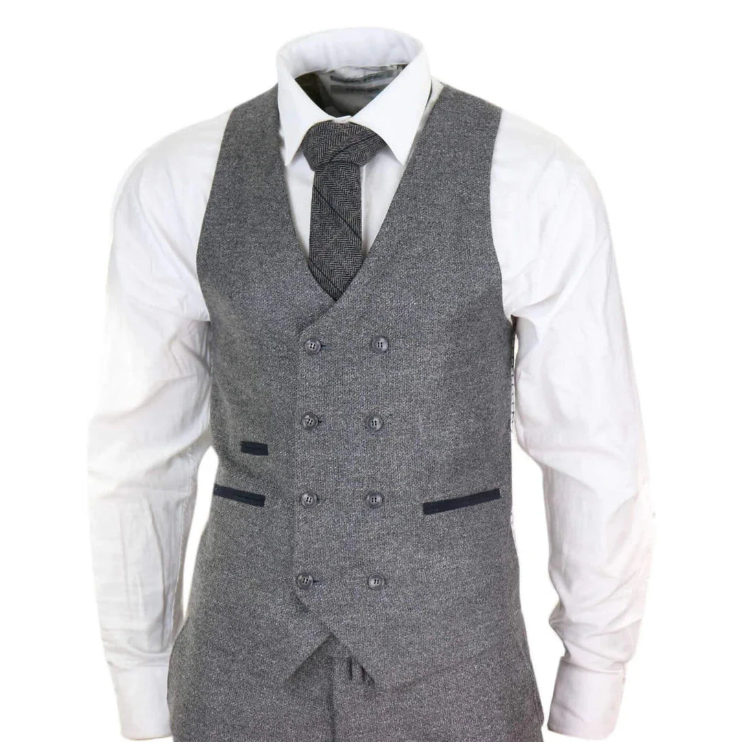 STZ34 - Men's Wool 3 Piece Suit Double Breasted Waistcoat Tweed 1920s