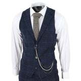 STZ72 - Men's 3 Piece Suit Wool Tweed Navy Blue Brown Check 1920s Gatsby Formal Dress Suits