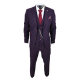 STZ70 - Men's 3 Piece Suit Wool Tweed Plum Wine Check 1920s Gatsby Formal Dress Suits