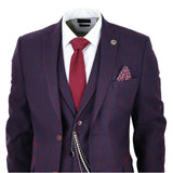 STZ70 - Men's 3 Piece Suit Wool Tweed Plum Wine Check 1920s Gatsby Formal Dress Suits